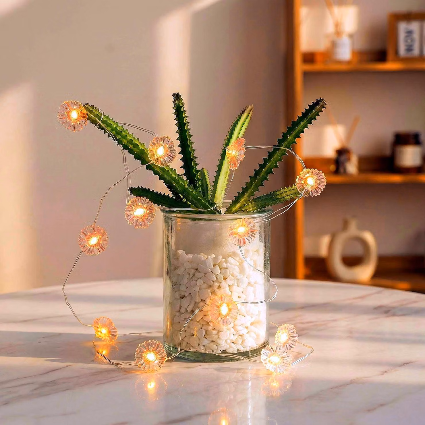 Catena luminosa a forma di fiori, lunghezza 3 metri, 30 LED, alimentazione a batteria, luce bianco caldo