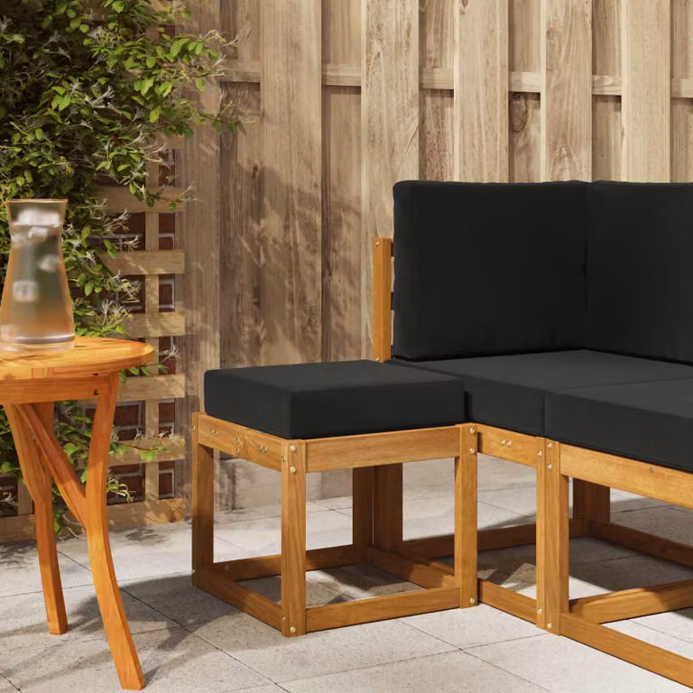 vidaXL Sgabello da Esterno Moderno in Legno di Acacia Massello Naturale con Cuscini, L/P/H: 43 x 37 x 37 cm