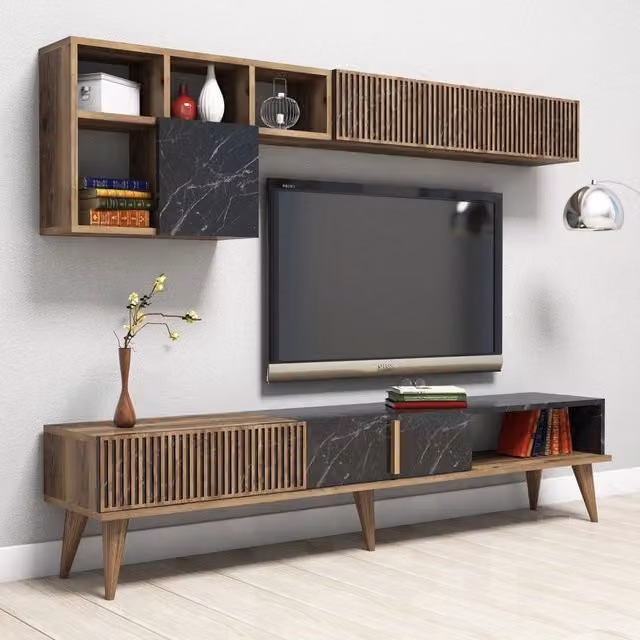 Parete Attrezzata Modulabile per Soggiorno DMORA in Legno Marrone e Nero