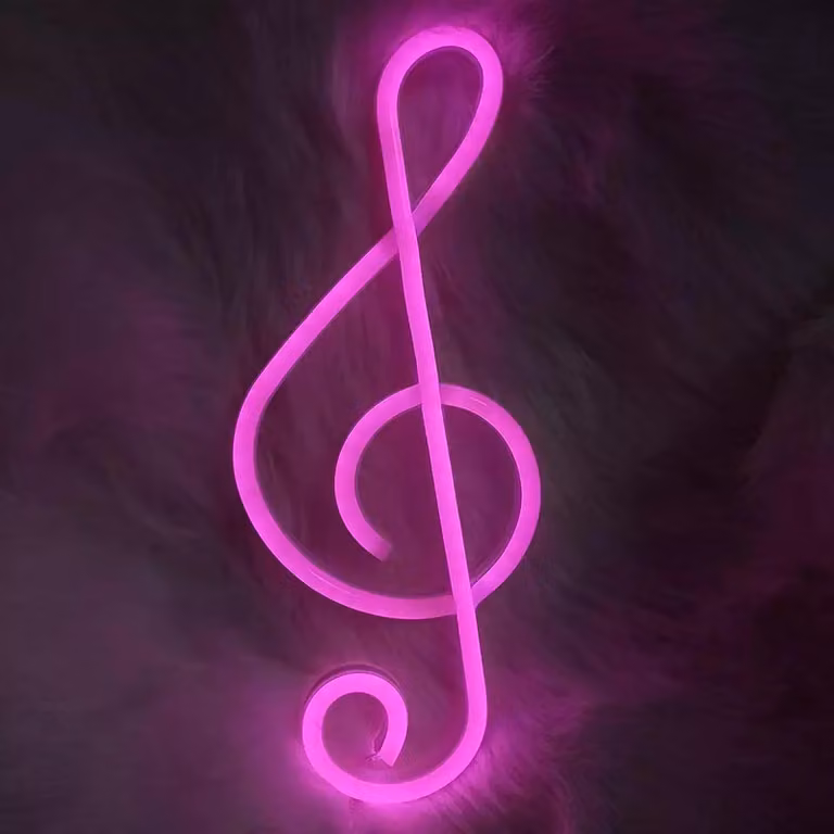 Luce LED NEON, luce decorativa a batteria USB, rosa clef, circa 35 x 14 cm