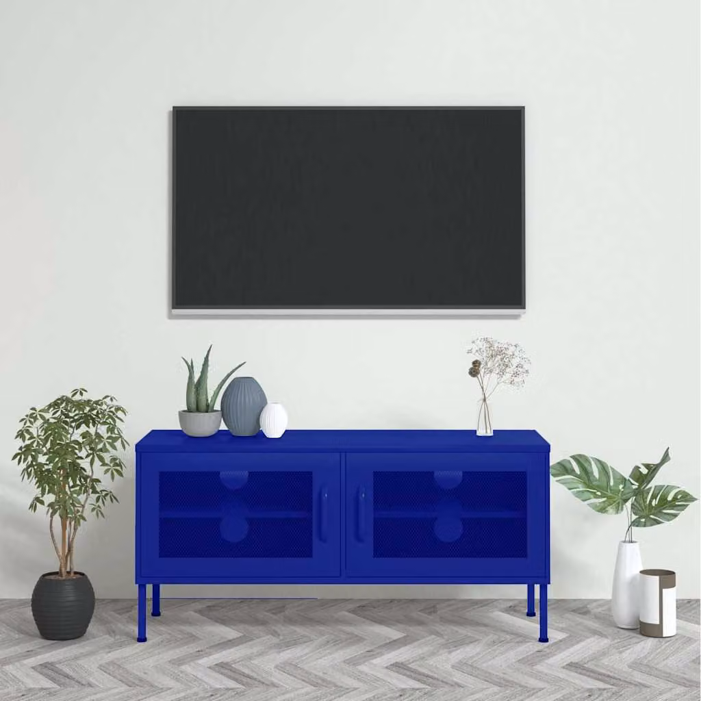 Mobile TV vidaXL Blu Marino in Metallo L: 105 cm, P: 35 cm, H: 50 cm – 1