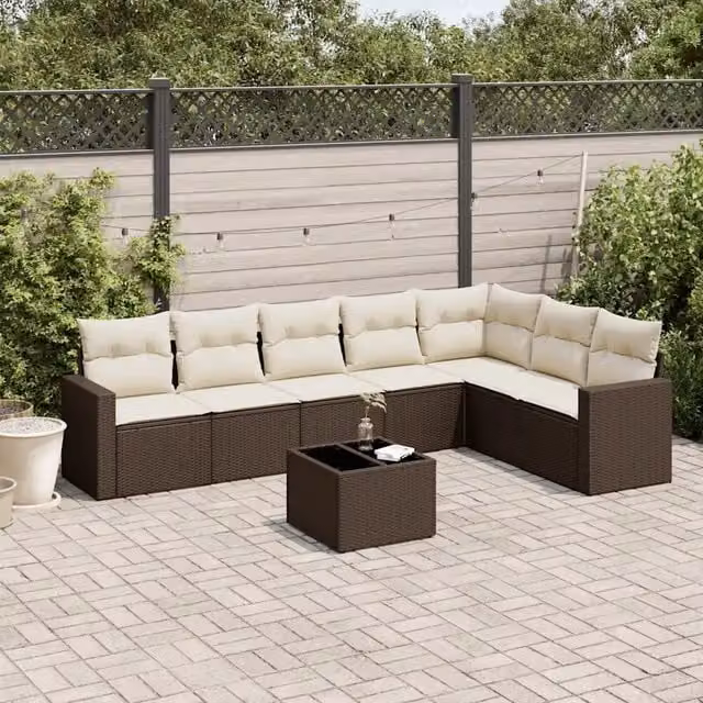 Set Divani da Giardino 8 pz con Cuscini Marrone in Polyrattan 3251400