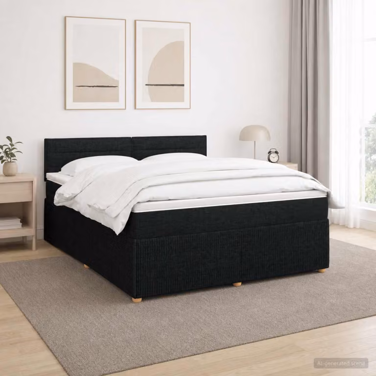 Letto box spring vidaXL con materasso in tessuto nero L/P: 180 x 200 cm