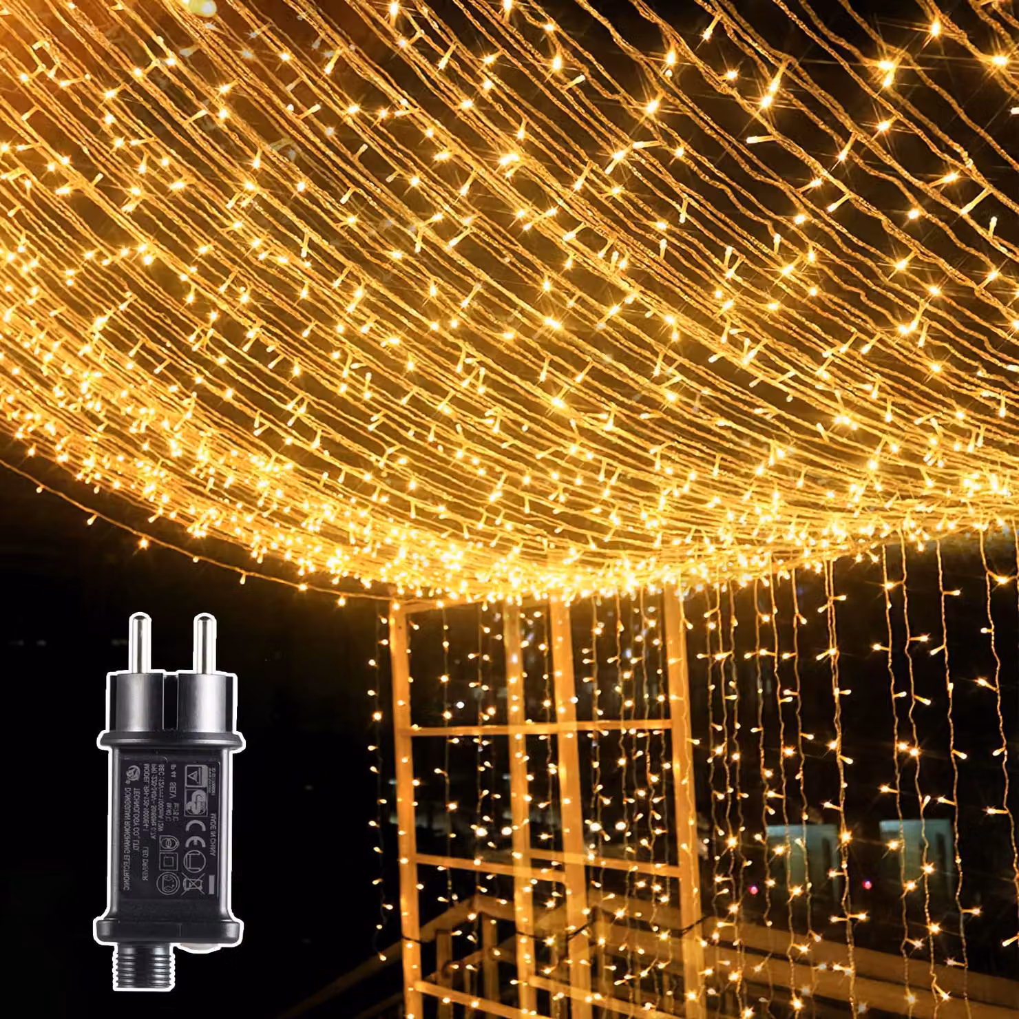 Tenda luminosa a LED, 6x3 metri, 600 LED, luce calda, grado di protezione IP44, con spina