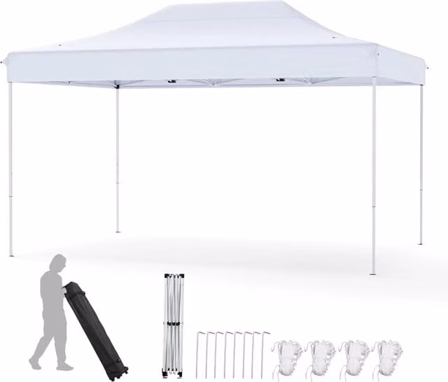 Gazebo Pop-up Pieghevole Costway Bianco, Impermeabile e Antivento con Borsa di Trasporto a Ruote, L/P: 450 x 300 cm, H: 330 cm