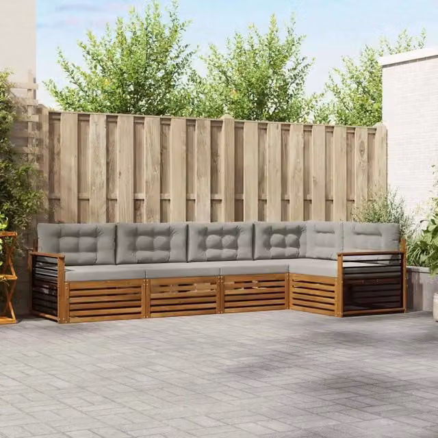 Set di divani da esterno 5 pz Grigio Naturale e Chiaro 3373471