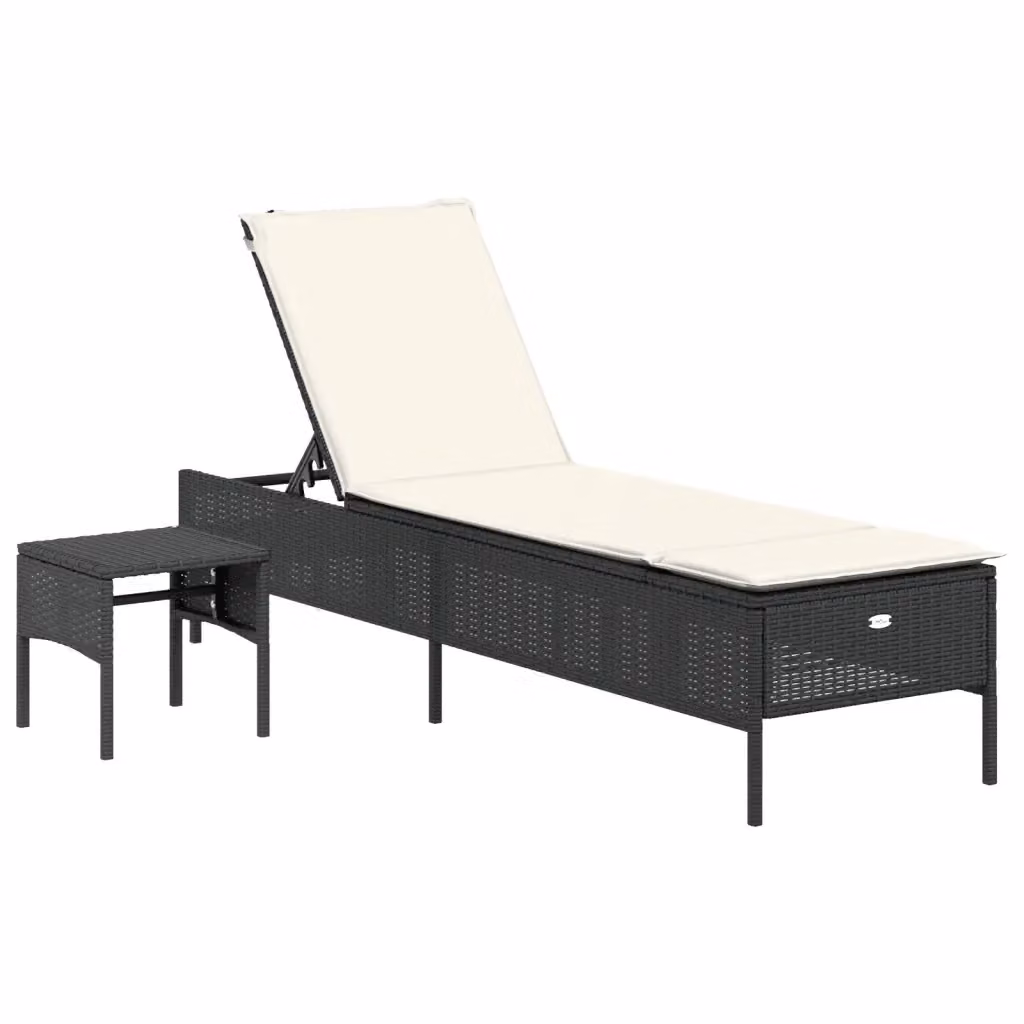 Lettino prendisole vidaXL in polyrattan nero con cuscino impermeabile e tavolino laterale – 2