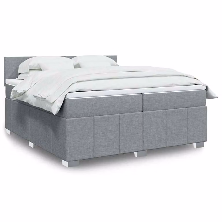 vidaXL Giroletto a Molle con Materasso Ibrido in Tessuto Grigio e Bianco L/P: 200 x 200 cm