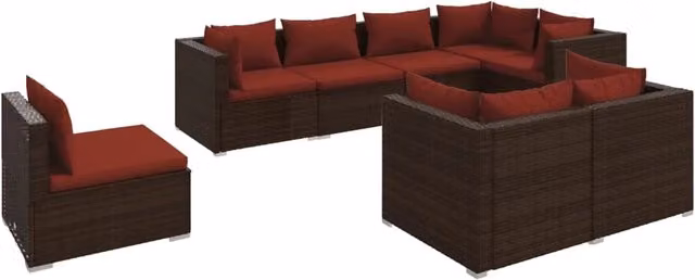 Set di mobili da giardino per esterni 8 pz con cuscini in polyrattan marrone 02_0017726
