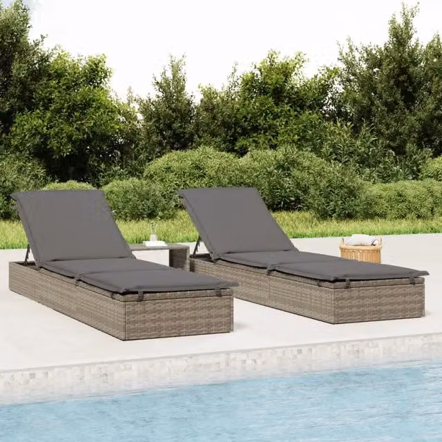 Lettino Prendisole 1 pz con Tavolino Grigio in Polyrattan 319633