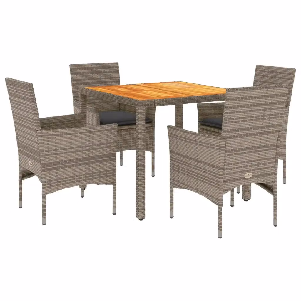 Set Pranzo da Giardino vidaXL in Polyrattan e Legno di Acacia con 5 Pezzi e Cuscini Grigio – 2