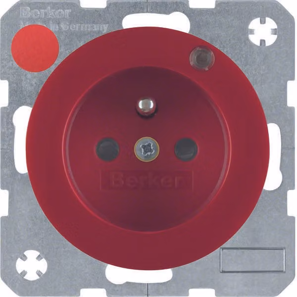 Berker 6765092022 Presa con spina di sicurezza e LED di controllo rosso, lucido Berker R.1/R.3