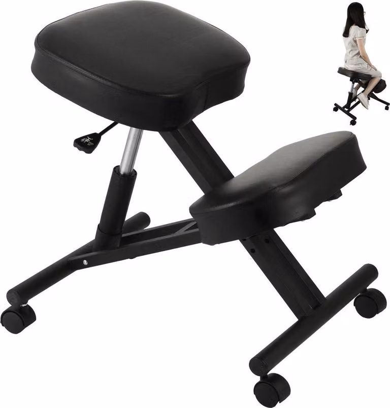 Happyment Sgabello ergonomico deluxe - Sedia da lavoro - Sedia inginocchiata - Sedia ergonomica per ufficio - Seduta in Finto cuoio - Fino a 120 kg