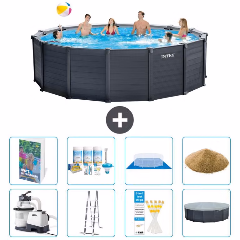 Pannello per piscina in grafite, modello Rund - 478x124 cm - composto da 7 elementi, codice S569
