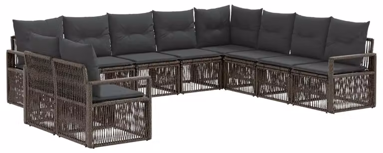 Set di divani da giardino, 10 pezzi, grigio, in rattan sintetico