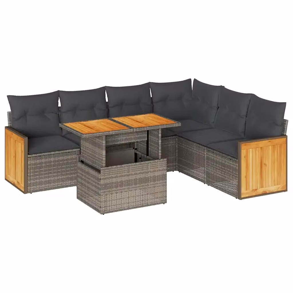 Set di Divani da Giardino a L vidaXL in Polyrattan e Legno di Acacia con Cuscini Grigio – 2