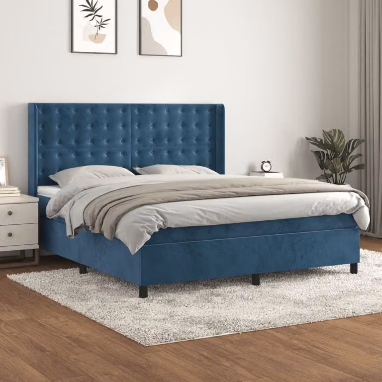 vidaXL Letto a molle con materasso blu scuro 160x200 cm in velluto - Letto a molle - Boxspringbetten - Bett - Schlafzimmermöbel