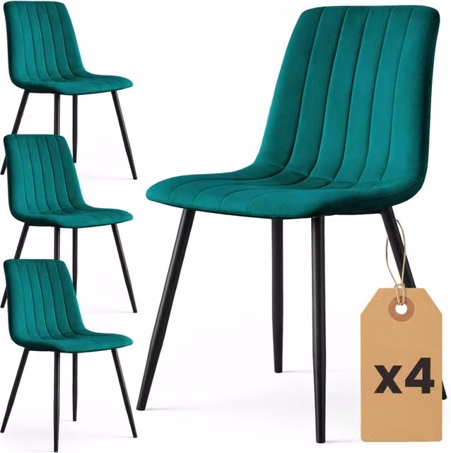 Set di 4 sedie LIVO in velluto trapuntato verde bottiglia con gambe in metallo nero – 1