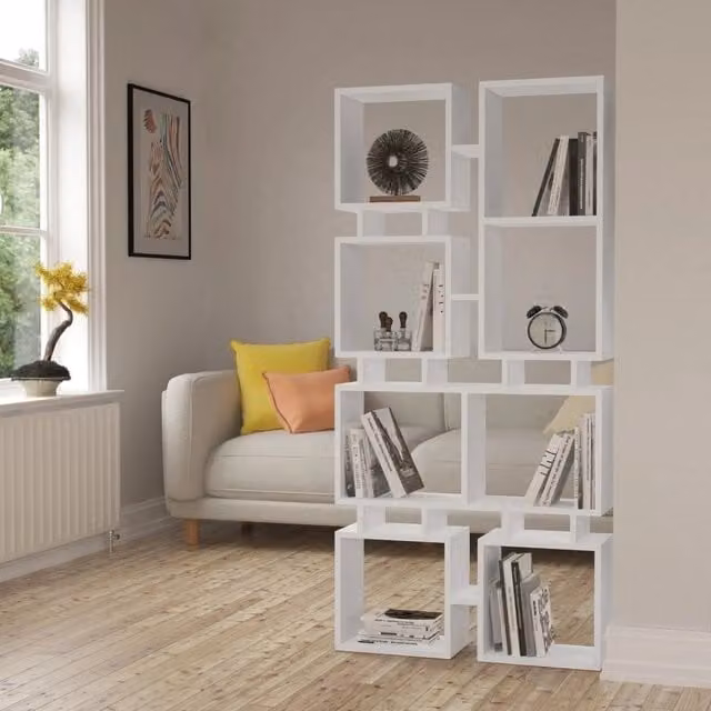 Libreria bifacciale Rail bianca con design moderno e struttura geometrica L: 79 cm, H: 166,5 cm