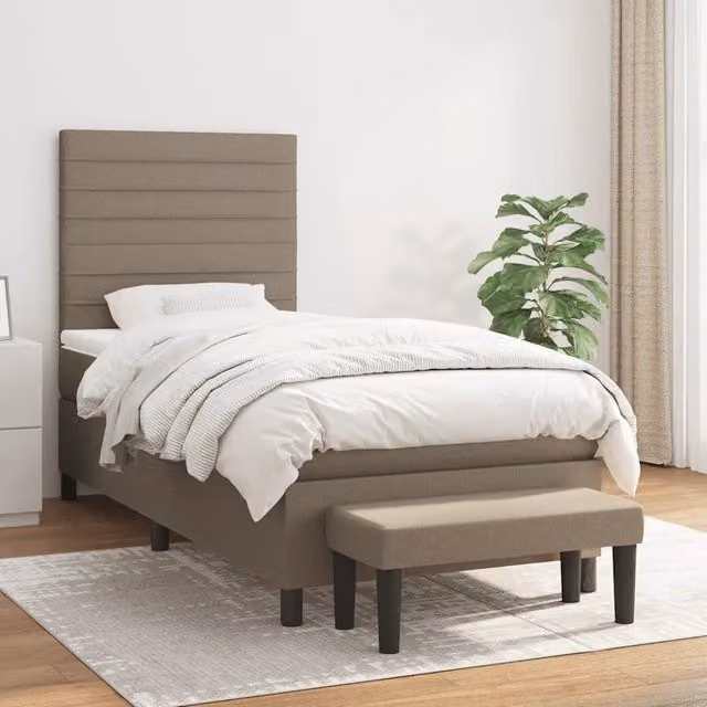 Letto Ibrido con Giroletto a Molle e Materasso vidaXL in Tessuto Beige e Bianco L/P/H: 90 x 190 x 128 cm – 1