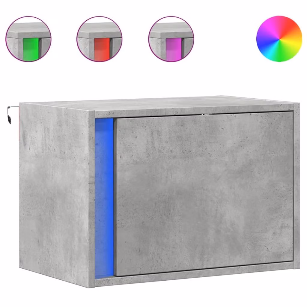Comodini a Parete con Luci LED 2 pz Grigio Cemento