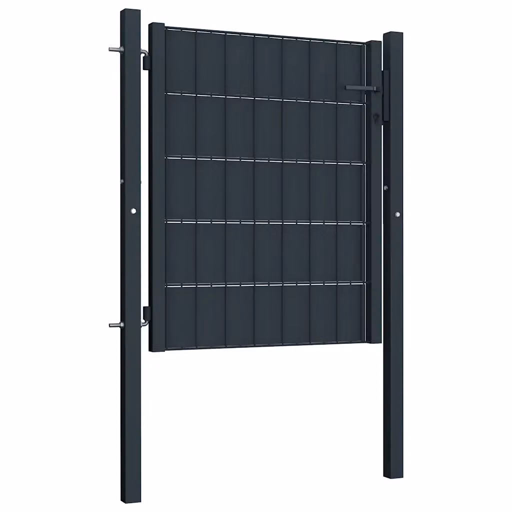 Cancello singolo a battente per recinzione in PVC e acciaio Design In, colore antracite, L: 100 cm, H: 100 cm, P: 40 cm, modello CFW2608490 – 2