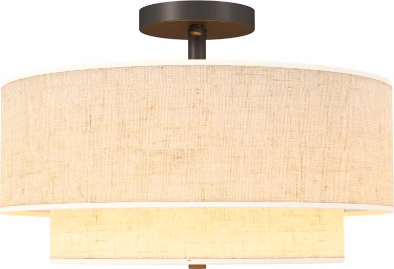 Lampada a sospensione Moonbite, diametro 40 cm, altezza 26 cm, con due paralumi in stile lino, attacco E14 (3 lampadine), struttura in metallo, base in vetro acrilico, metallo, colore crema