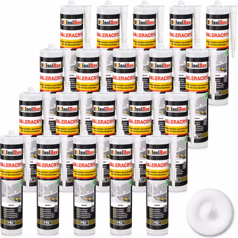 Isolbau Acrilico per pittura 20 x 300 ml Bianco - Sigillante acrilico plasmoelastico per la sigillatura di giunti in ambienti interni ed esterni - Cartuccia