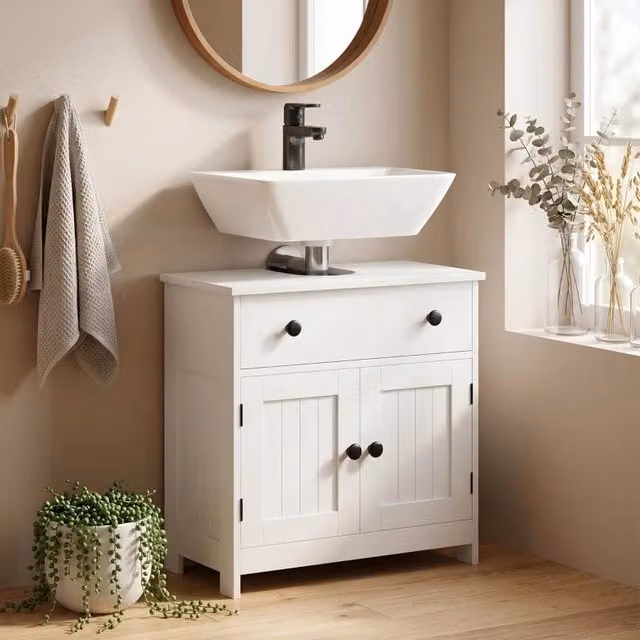 Mobile sottolavabo con cassetto e 2 ante soft close in legno bianco
