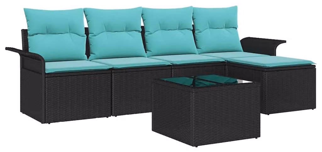 Set Divano da Giardino con archiviazione 6 pcs Nero polyrattan