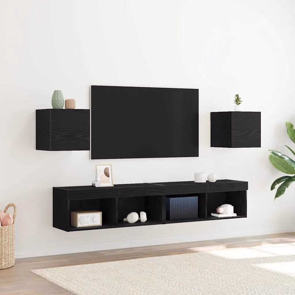 Set di 2 mobili TV da parete vidaXL in legno ingegnerizzato Rovere e Nero, design moderno per soggiorno e camera da letto