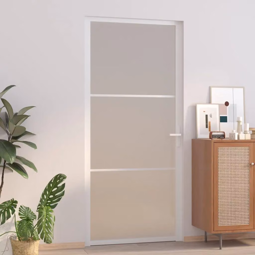 Porta Interna Moderna vidaXL in Alluminio e Vetro Trasparente, Bianco Opaco, L: 93 cm, H: 201,5 cm
