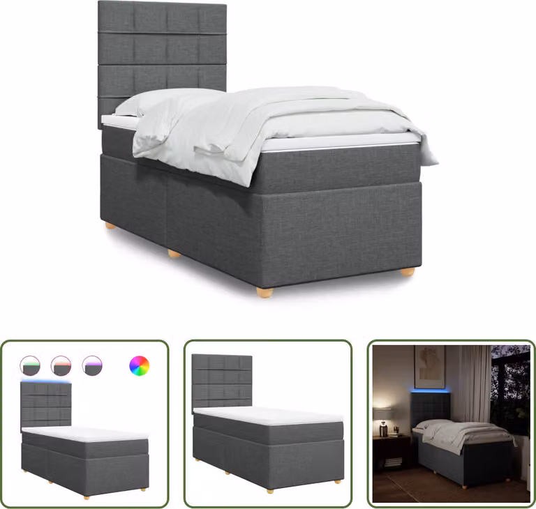 The Living Store Letto a molle con materasso grigio scuro 80x200 cm in tessuto