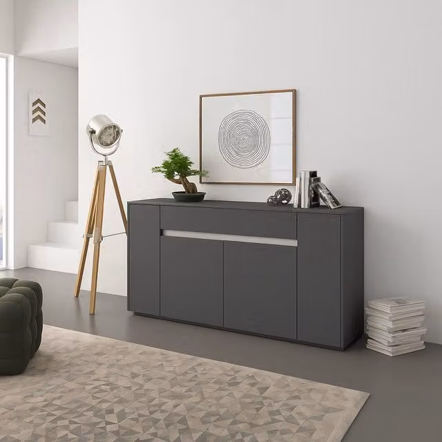 Madia Cirimido DMORA, Credenza moderna con un cassetto, L: 170 cm, P: 40 cm, H: 85 cm, Antracite opaco – 1