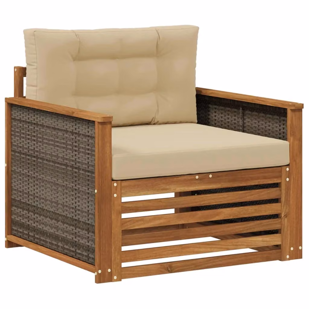 Divano centrale da esterno moderno vidaXL in legno di acacia con cuscini beige – 2