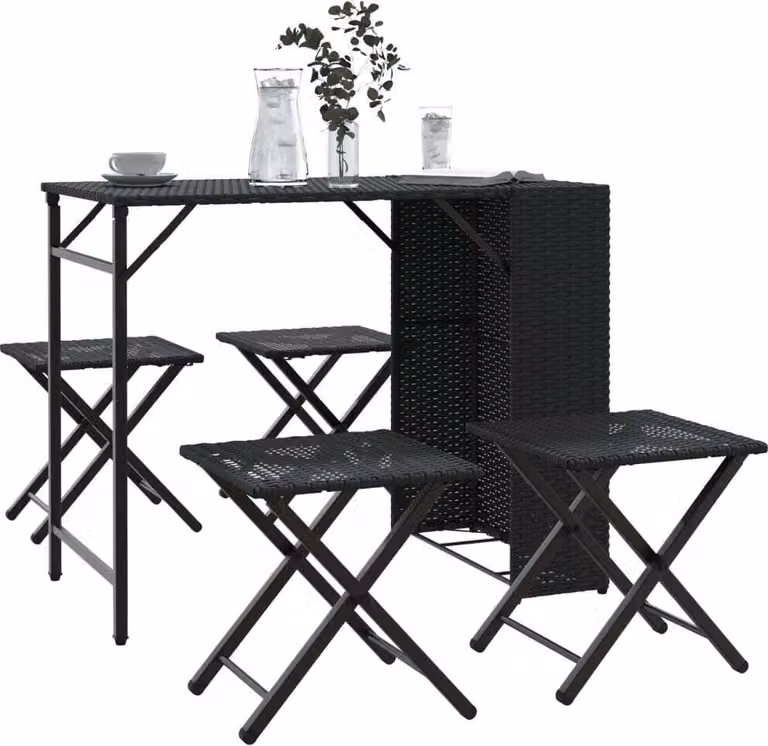 Maison Exclusive - Set da giardino/campeggio, 5 pezzi, pieghevole, nero, in rattan sintetico