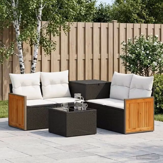 Set di divani 6 pz Nero e Bianco Crema 55 x 55 x 37 cm 3447704