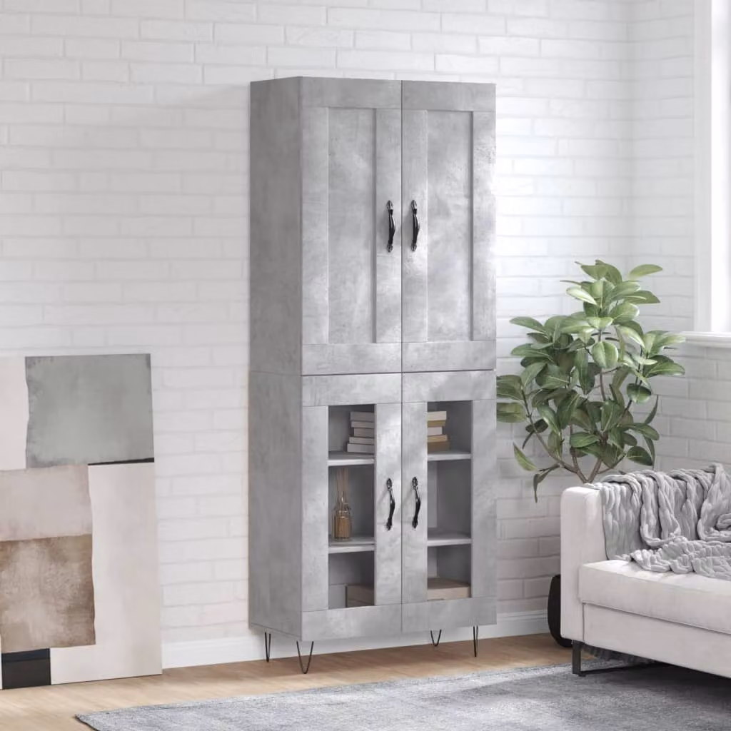 Credenza moderna vidaXL in legno multistrato e metallo, colore grigio cemento, L 69,5 cm x P 34 cm x H 180 cm