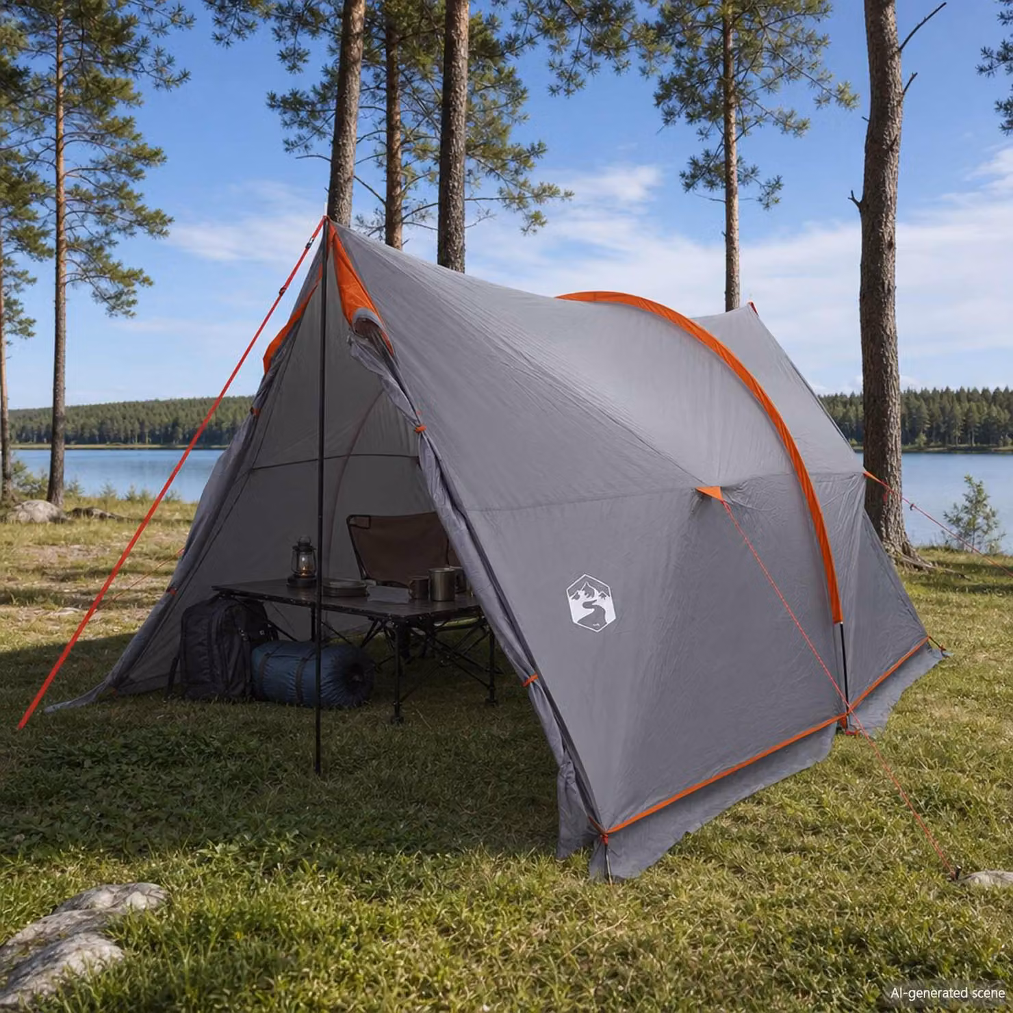 vidaXL Tenda a baldacchino impermeabile in poliestere e acciaio, Grigio e arancione, L: 344 cm, P: 282 cm, H: 204 cm