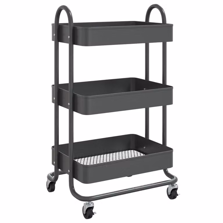 Carrello a 3 Livelli Antracite 43x34x79 cm in Acciaio