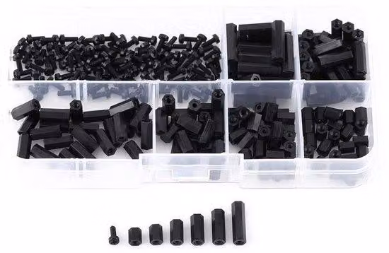 Set di fissaggi esagonali in nylon, 250 pezzi, dimensioni M2 e M3, non conduttivi, confezionati in un contenitore di plastica