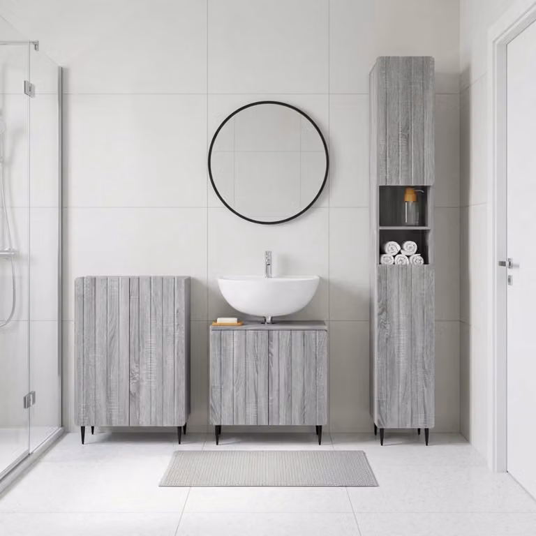 Set di mobili da bagno 3 pezzi vidaXL ZWOLLE in legno e MDF grigio opaco con mobile lavabo e pensili