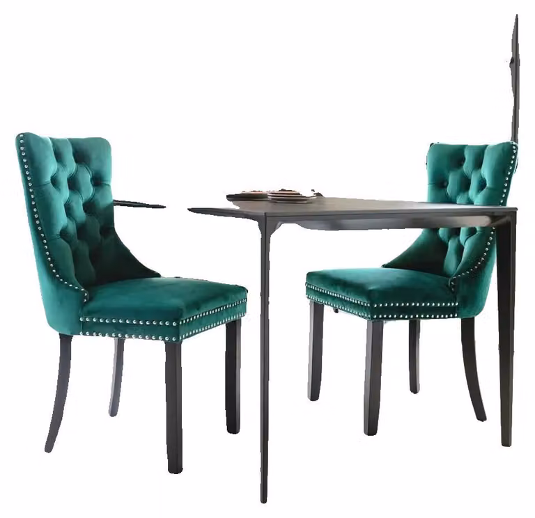 Sedia da pranzo, rivestimento in velluto, gambe in legno massello, verde CQY