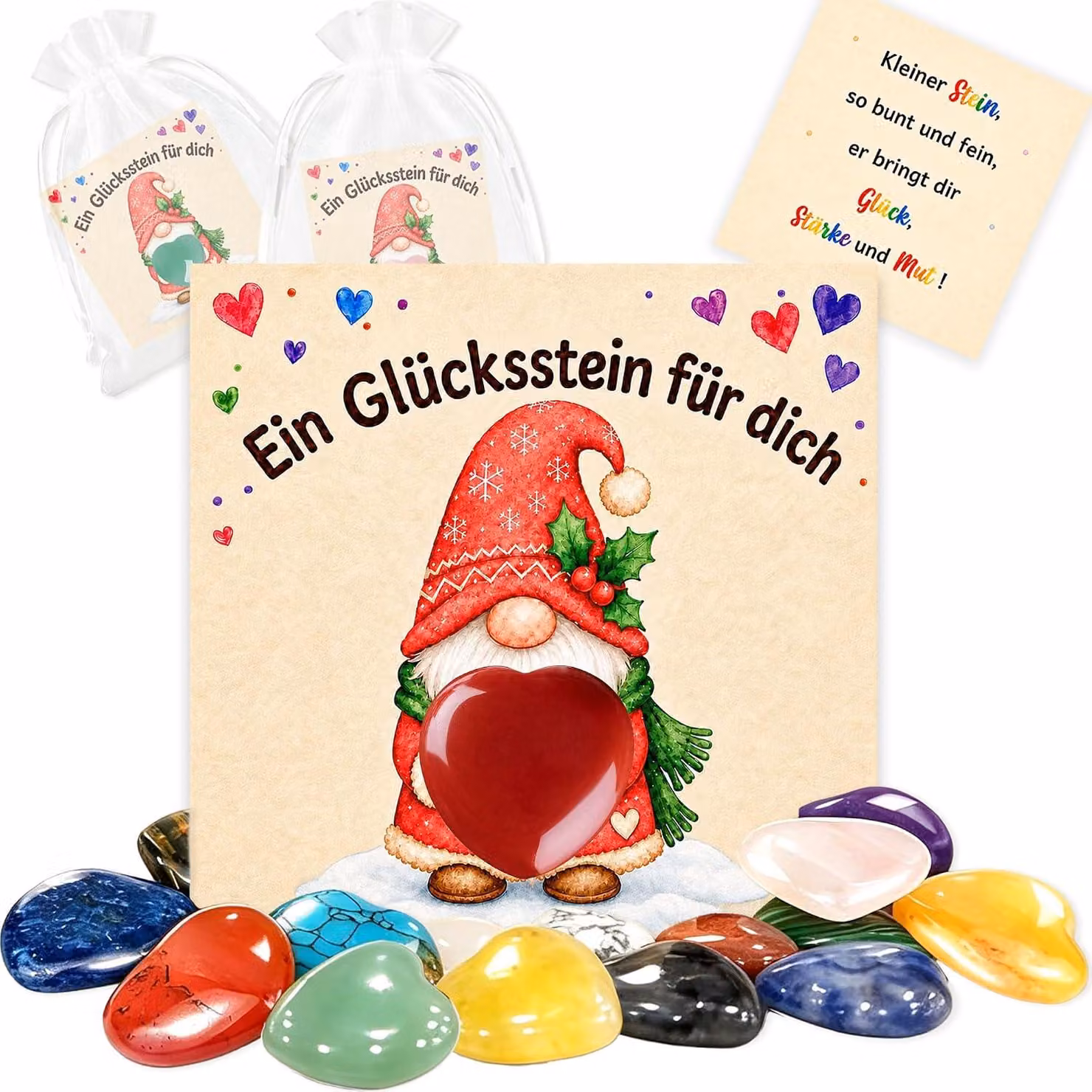 Pietre portafortuna per bambini - Set da 16 pezzi - Ideali come riempimento per l'avvento - Regali di Natale