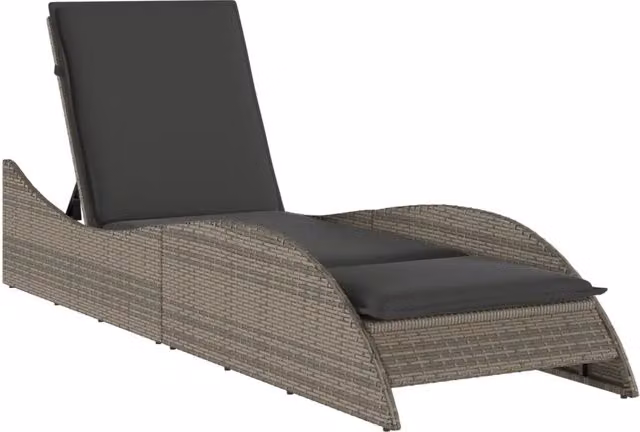 Lettino Prendisole | Sdraio da giardino | Lettino da sole con Cuscino Grigio 60x205x73 cm Polyrattan