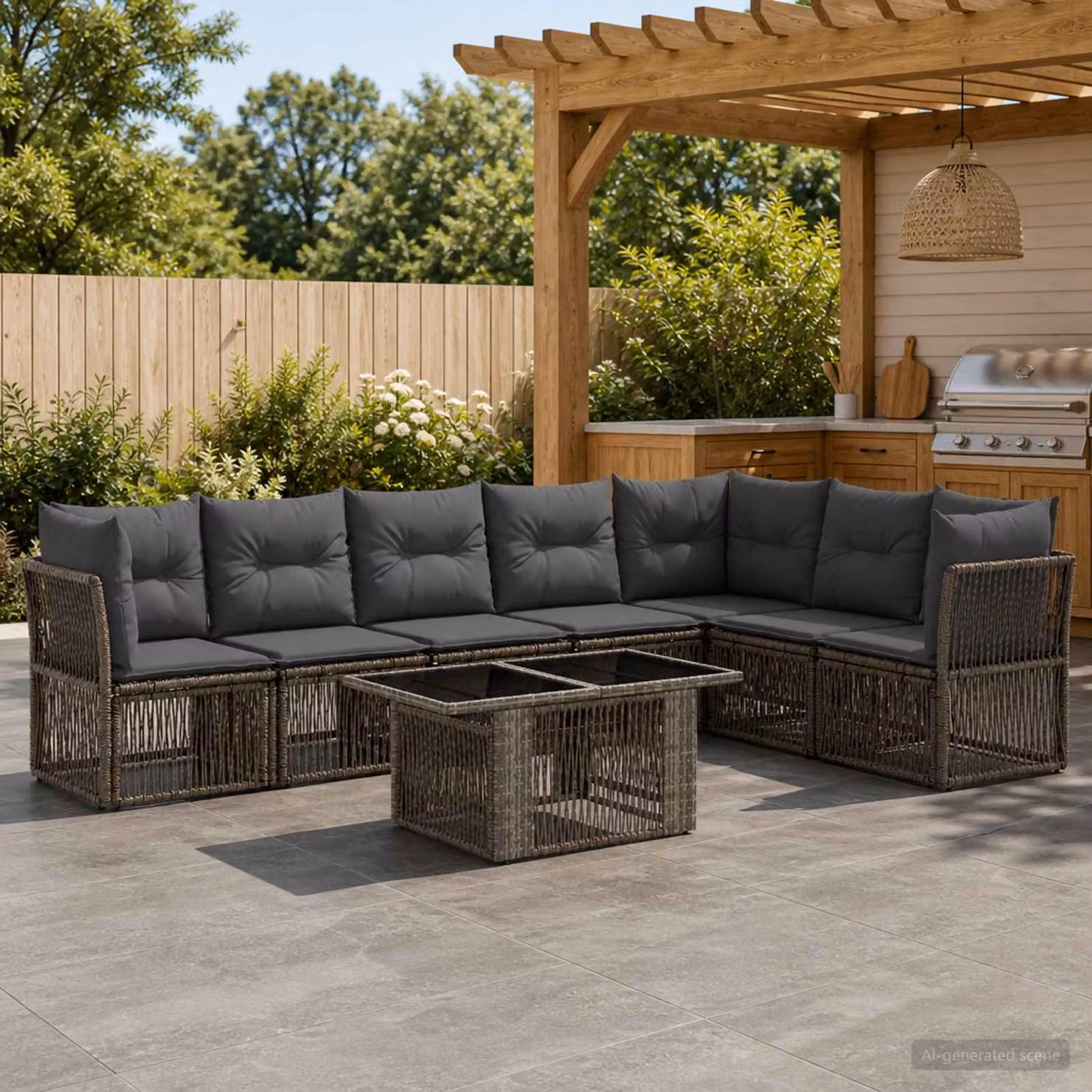 Set Divano da Giardino vidaXL 8 Pezzi Grigio con Tavolino e Cuscini in Polyrattan e Acciaio