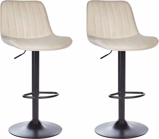 Set di 2 sedie da bar BELIANI in velluto beige con gambe in metallo nero, girevoli a 360 gradi, ideali per cucina, sala da pranzo o soggiorno