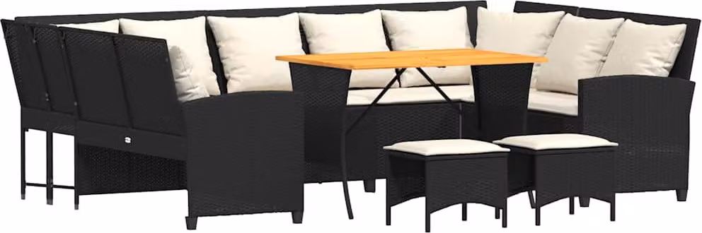 Set Divani da Giardino 4 pz con Cuscini Nero in Polyrattan