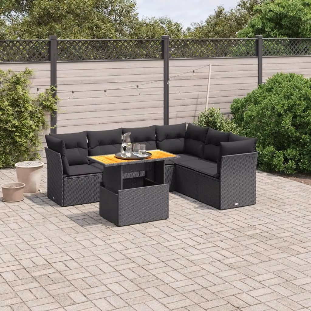 Maison Exclusive - Set Divani da Giardino con Cuscini 7pz Nero Polyrattan