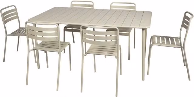 Set tavolo da giardino in acciaio con 6 sedie, 160cm, beige